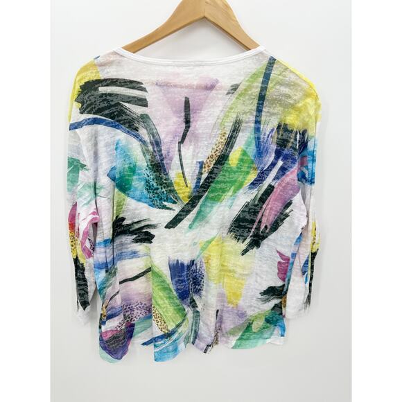 Jess & Jane Boxy Tee 3/4 Sleeve Women XL Artsy Burnout Cotton Blend Scoop Neck - Picture 2 of 7